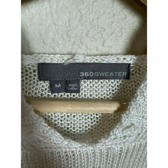 360 Sweater Linen Loose Knit Sweater Top Size M Hood White Black Stripe Pullover - Picture 3 of 10